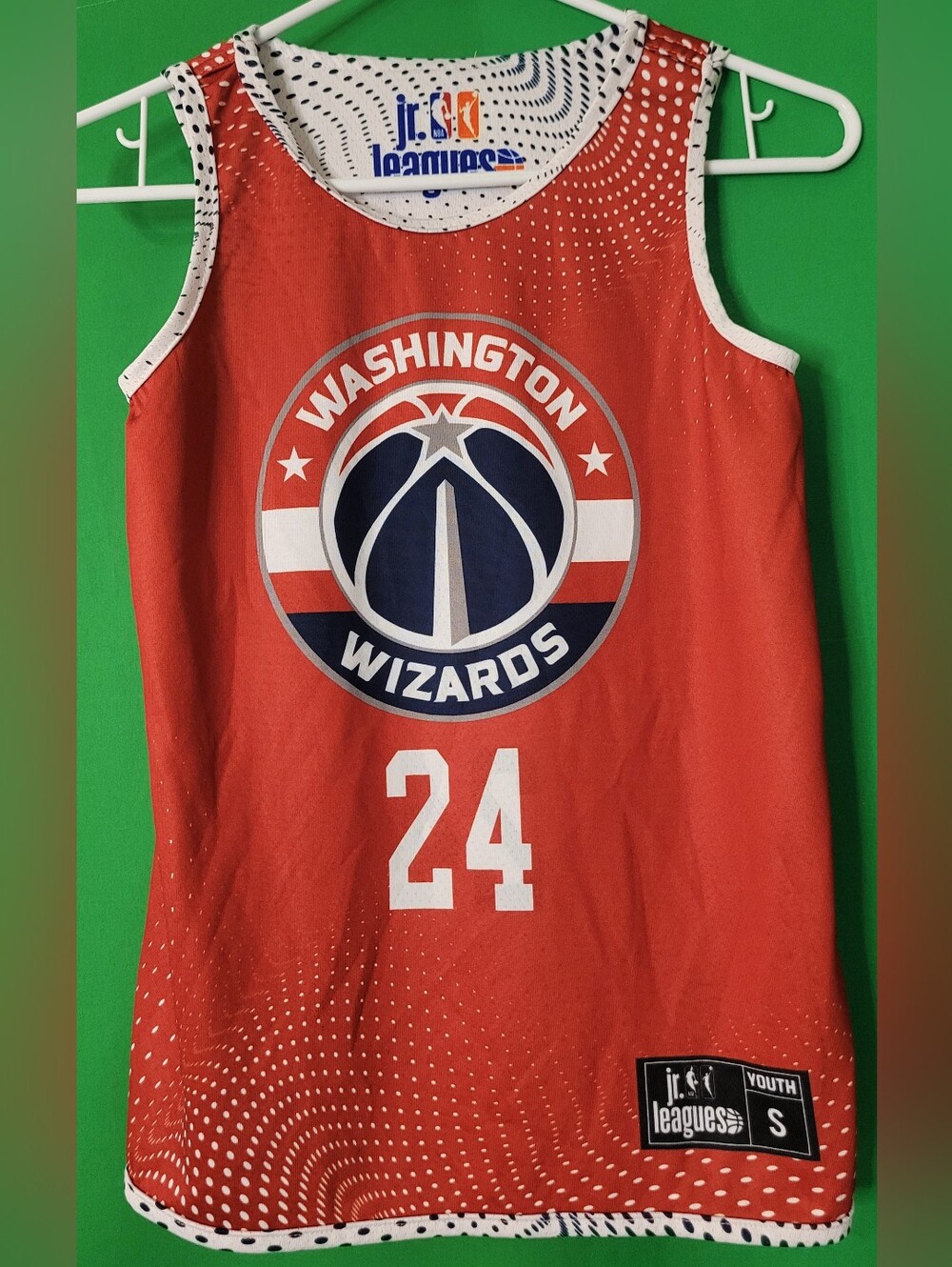 League Red Washington Wizards Youth Small Basketball Jersey 24 Reversible Logo